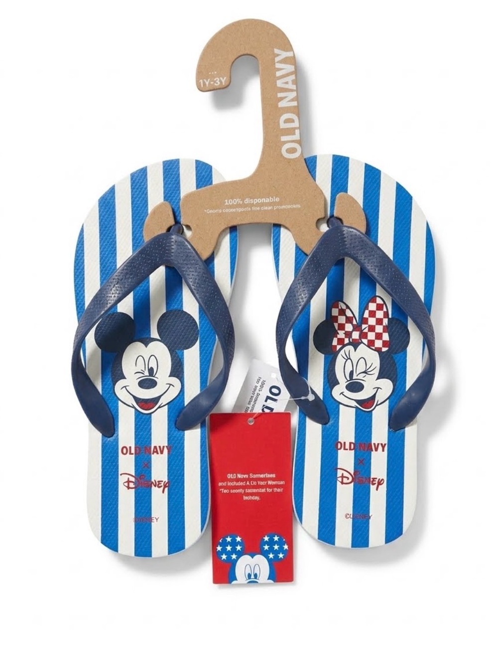 Old Navy Blue & White Stripe Mickey Minnie Kids Flip Flops
